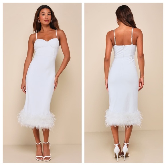 Lulus Dresses & Skirts - Lulus Passion for Glamour White Sleeveless Bustier Feather
Midi Dress
